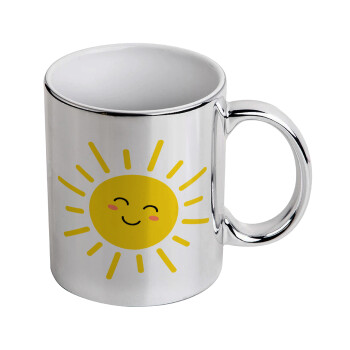 Happy sun, Mug ceramic, silver mirror, 330ml