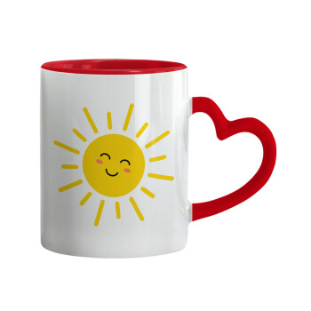 Happy sun, Mug heart red handle, ceramic, 330ml