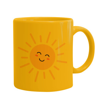Happy sun, Ceramic coffee mug yellow, 330ml (1pcs)