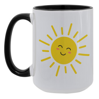Happy sun, Κούπα Mega 15oz, κεραμική Μαύρη, 450ml