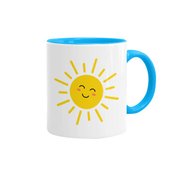 Happy sun, Mug colored light blue, ceramic, 330ml