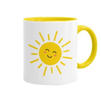 Happy sun, Κούπα χρωματιστή κίτρινη, κεραμική, 330ml