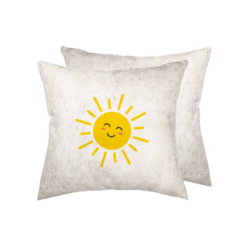 Happy sun, Μαξιλάρι καναπέ Δερματίνη Γκρι 40x40cm με γέμισμα
