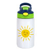 Children's hot water bottle, stainless steel, with safety straw, green, blue (350ml)