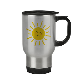 Happy sun, Stainless steel travel mug with lid, double wall 450ml