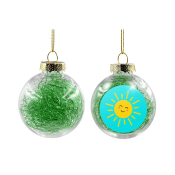 Happy sun, Χριστουγεννιάτικη μπάλα δένδρου διάφανη με πράσινο γέμισμα 8cm