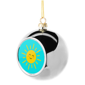 Happy sun, Silver 8cm Christmas tree ball ornament
