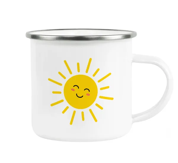Happy sun — Metallic enamel cup white 360ml