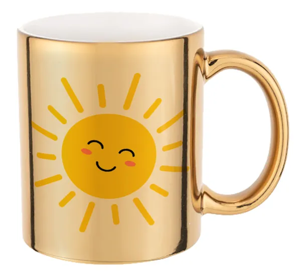 Happy sun — Κούπα κεραμική, χρυσή καθρέπτης, 330ml