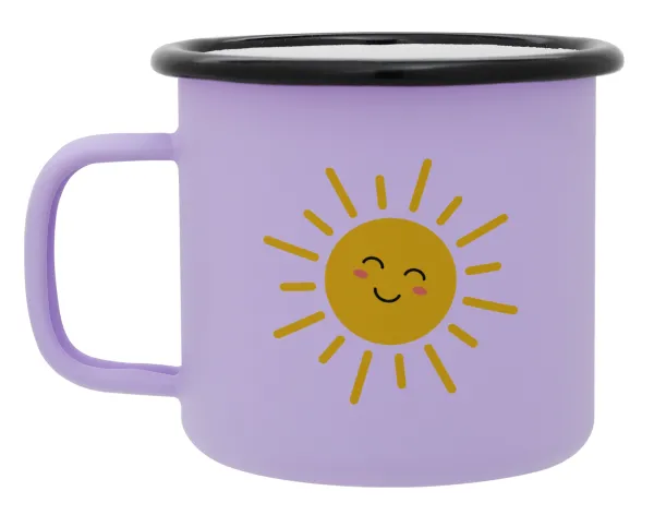 Happy sun — Metal enamel mug, matte light pastel purple, 360ml