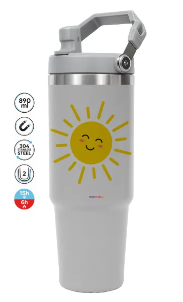 Happy sun — GREY Travel Tumbler with Handle 890ml