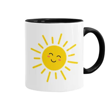 Happy sun, Κούπα χρωματιστή μαύρη, κεραμική, 330ml