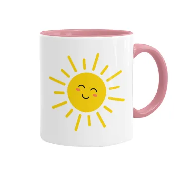 Happy sun, Mug colored pink, ceramic, 330ml