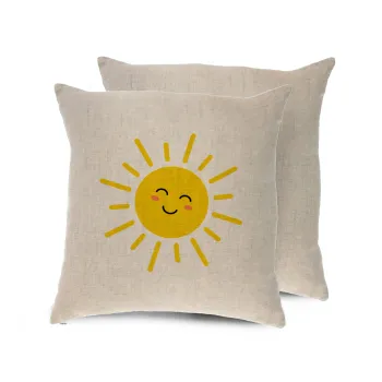Happy sun, Μαξιλάρι καναπέ ΛΙΝΟ 40x40cm περιέχεται το  γέμισμα