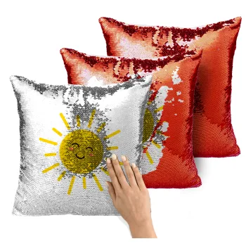 Happy sun, Μαξιλάρι καναπέ Μαγικό Κόκκινο με πούλιες 40x40cm περιέχεται το γέμισμα