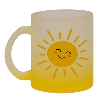 Happy sun, Κούπα γυάλινη δίχρωμη με βάση το κίτρινο ματ, 330ml