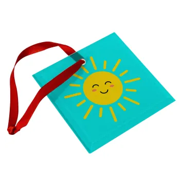 Happy sun, Christmas ornament, glass square ornament 9x9cm
