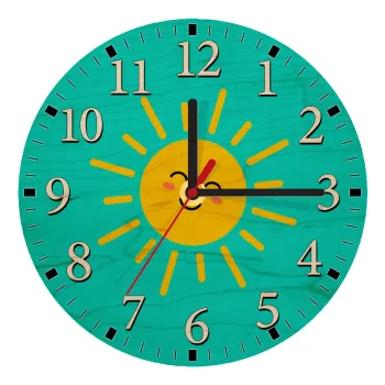 Happy sun, Ρολόι τοίχου ξύλινο plywood (20cm)