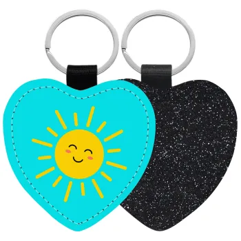Happy sun, Μπρελόκ PU δερμάτινο glitter καρδιά ΜΑΥΡΟ