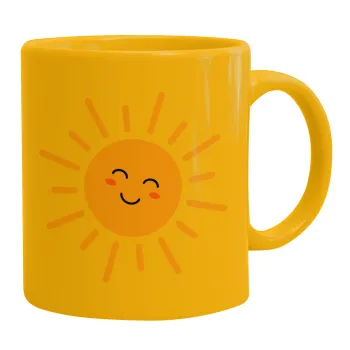 Happy sun, Ceramic coffee mug yellow, 330ml
