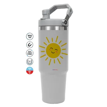 Happy sun, ΓΚΡΙ χρώματος Θερμός Ανοξείδωτο 890ml (30oz) με χερούλι