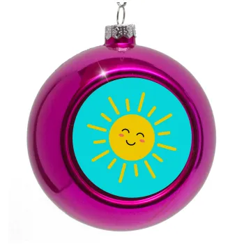 Happy sun, Purple Christmas tree ornament bauble 8cm