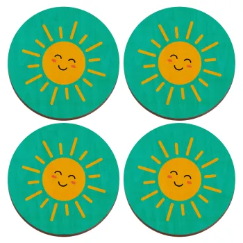 Happy sun, ΣΕΤ x4 Σουβέρ ξύλινα στρογγυλά plywood (9cm)