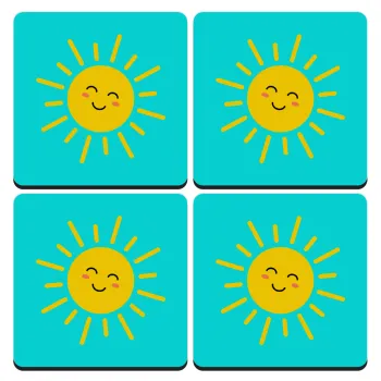 Happy sun, ΣΕΤ 4 Σουβέρ ξύλινα τετράγωνα (9cm)