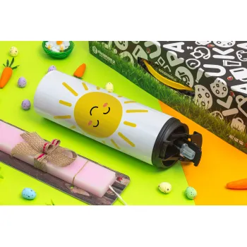 Happy sun, Πασχαλινή Λαμπάδα με Travel Tumbler θερμό με διπλό καπάκι (600ml, BPA free) & κερί αρωματικό πλακέ (30cm) (ΡΟΖ)