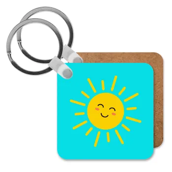 Happy sun, Μπρελόκ Ξύλινο τετράγωνο MDF