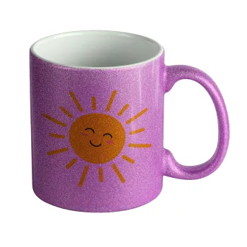 Happy sun, Κούπα Μωβ Glitter που γυαλίζει, κεραμική, 330ml