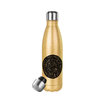 Δίσκος Φαιστού, Glitter gold stainless steel thermos bottle, double-walled, 500ml
