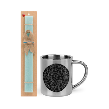 Δίσκος Φαιστού, Easter Set, metallic thermal cup (300ml) & aromatic flat Easter candle (30cm) (TURQUOISE)