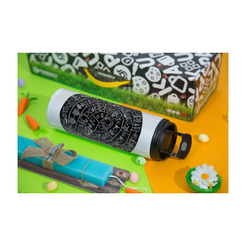 Δίσκος Φαιστού, Πασχαλινή Λαμπάδα με Travel Tumbler θερμό με διπλό καπάκι (600ml, BPA free) & κερί αρωματικό πλακέ (30cm) (ΤΙΡΚΟΥΑΖ)