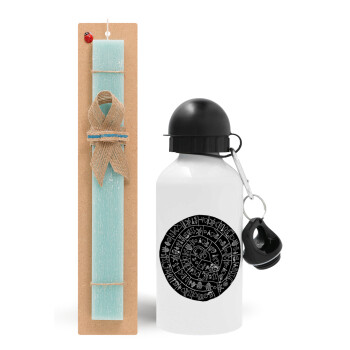 Δίσκος Φαιστού, Easter Set, metallic aluminum water bottle (500ml) & scented flat candle (30cm) (TURQUOISE)