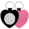 Μπρελόκ PU δερμάτινο glitter καρδιά ΡΟΖ