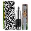 Easter Set, metallic stainless thermos flask (500ml) & scented flat Easter candle (30cm) (GRAY)