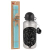 Easter Set, metallic silver aluminum water bottle (500ml) & scented flat Easter candle (30cm) (TURQUOISE)