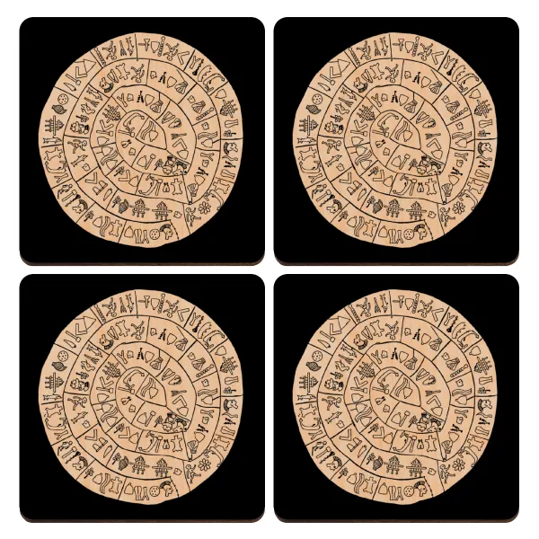 Δίσκος Φαιστού — Set of 4 square plywood coasters (9cm)