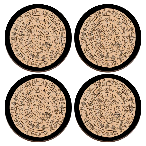 Δίσκος Φαιστού — Set of 4 round plywood coasters (9cm)
