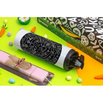 Δίσκος Φαιστού, Easter candle,Travel Tumbler 2 Lids, with metal straw & cleaning brush & aromatic flat candle (30cm) (PINK)