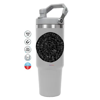 Δίσκος Φαιστού, GREY color, 890ml (30oz) stainless Steel Tumbler with Handle