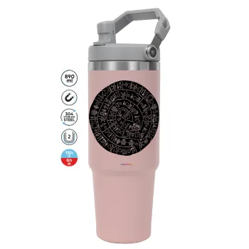 Δίσκος Φαιστού, Pink color, 890ml (30oz) stainless Steel Tumbler with Handle