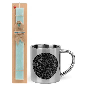 Δίσκος Φαιστού, Easter Set, metallic thermal cup (300ml) & aromatic flat Easter candle (30cm) (TURQUOISE)