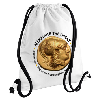 Alexander the Great, Backpack pouch GYMBAG white, with pocket (40x48cm) & thick cords