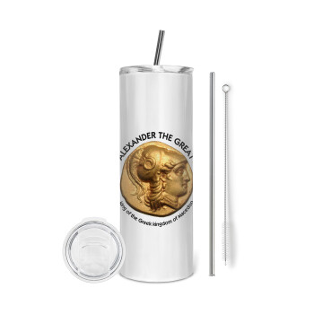 Alexander the Great, Tumbler ποτήρι θερμό από ανοξείδωτο ατσάλι 600ml, με μεταλλικό καλαμάκι & βούρτσα καθαρισμού