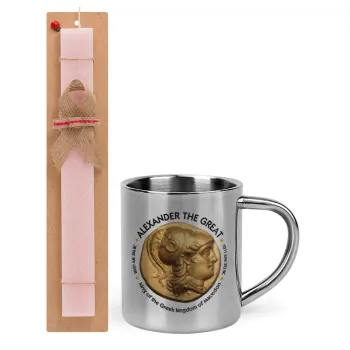 Alexander the Great, Easter Set, metallic thermal cup (300ml) & aromatic flat Easter candle (30cm) (PINK)