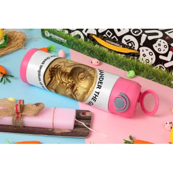 Alexander the Great, Easter candle, Childrens hot water bottle, stainless steel, with safety straw, PINK (500ml)