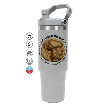Alexander the Great, GREY color, 890ml (30oz) stainless Steel Tumbler with Handle