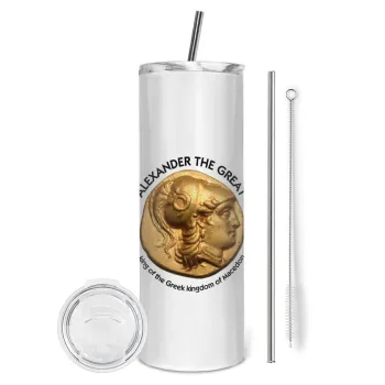 Alexander the Great, Tumbler ποτήρι θερμό από ανοξείδωτο ατσάλι 600ml, με μεταλλικό καλαμάκι & βούρτσα καθαρισμού